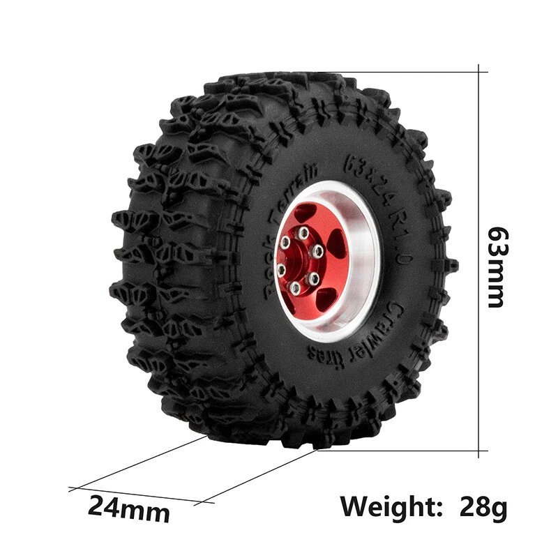 RC 4Pcs Aluminum 1.0" Beadlock Wheel Rims Tires for 1/18 TRX4M 1/24 Axial SCX24 - Image 3 of 4