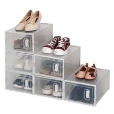 Shoe Storage Boxes 6 Pack Clear Plastic Stackable - White Standard