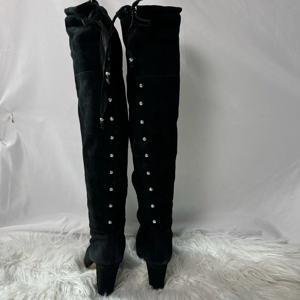 Adrienne Vittadini черная замша над колена ботинки, заостренный носок, серебряные запонки, 7 - Изображение 2 из 4