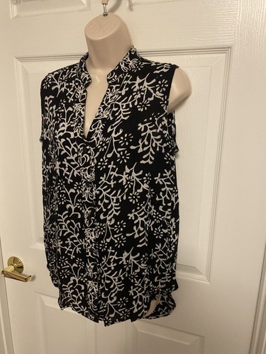 soft surroundings dressy sleeveless blouse size small button up black white d84 - 第 4/10 張圖片
