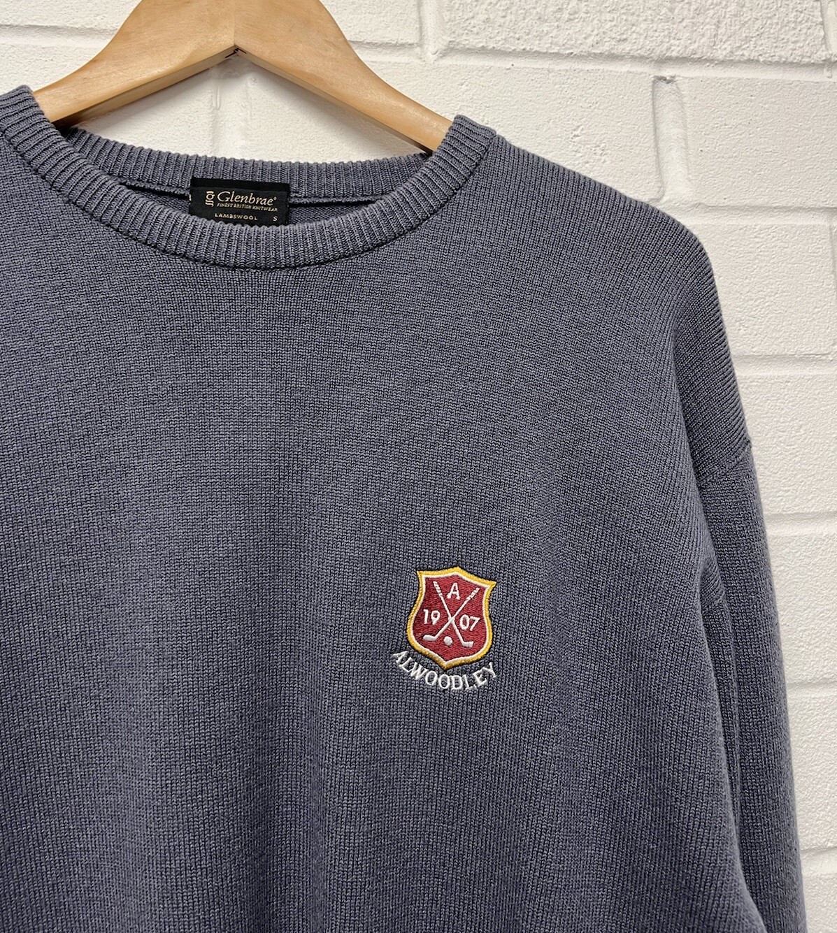 D21. Glenbrae Lambswool Blue/Grey Golf Jumper Size Small eBay