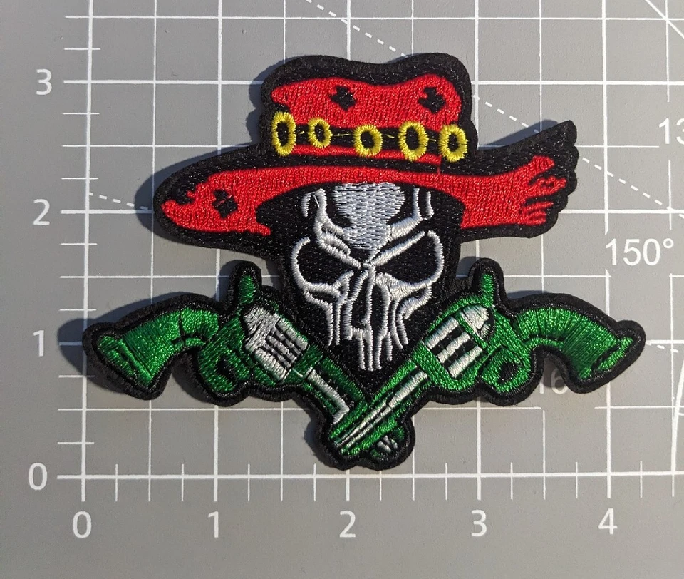 Cowboy Patch Skull & Pistol Western Gun Gunslinger Embroidery Iron On Patch 4x3" - Image 3 of 4