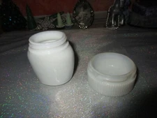Lot of 2 White GLASS JARS milk vintage containers Ponds Mum makeup cream