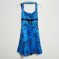 NWT Y2K Blue Floral Formal Halter Dress Zum Zum by Niki Livas JUNIORS size 5 VTG