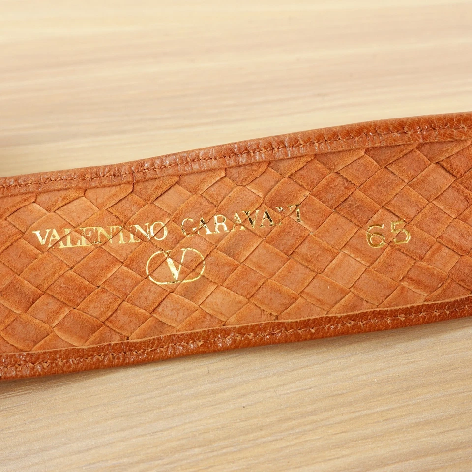 Cinturón Mujer Valentino Garavani 65 26 XS Marrón Dorado Hebilla Cuero Tejido DE COLECCIÓN Foto 3 de 4