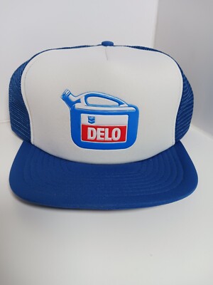 Chevron Delo Blue White Snapback Cap Adjustable Hat Mesh Back Mens Vintage