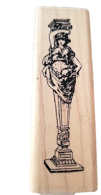 Demeter Column Greek Caryatid Woman Classical Pedestal Draped Hat Rubber Stamp