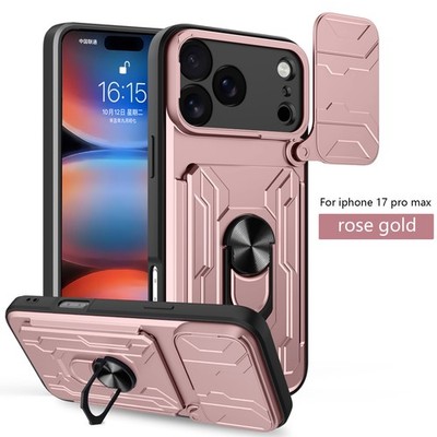 For iPhone 17 Pro Max/17/Air Heavy Duty Stand Case with Card Holder+Lens Cover