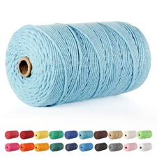 Macrame Cord 3mm 220 Yards Light Blue Natural Cotton Yarn Wall Hanging Craft