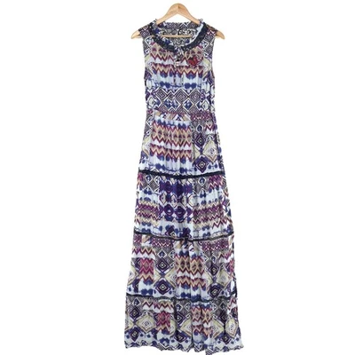 Desigual Maxikleid Boho Geometrischer Print Ärmellos Mit Volants Qm8 Größe 38 - Bild 1 von 4