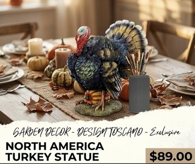 Design Toscano Hand Painted Turkey Statue, Resin/Stone, 12in, Multicolor