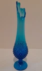 Vintage MCM Fenton Art Glass Colonial Blue Hobnail Swung Vase 14.5"