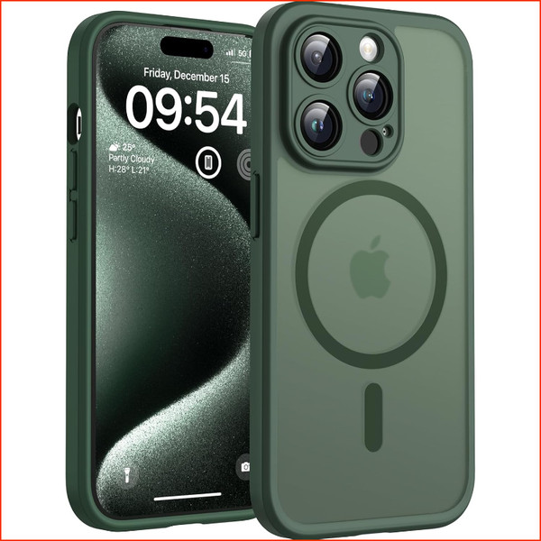 HandyhüLle FüR Iphone 15 Pro Magsafe StoßFest Kratzfest Transluzent AlpengrüN-image