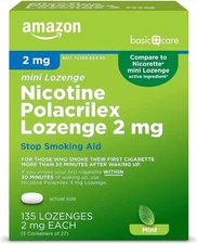 Amazon Basic Care Mini Nicotine Polacrilex Lozenge, 2 mg (Nicotine), Mint Flavor