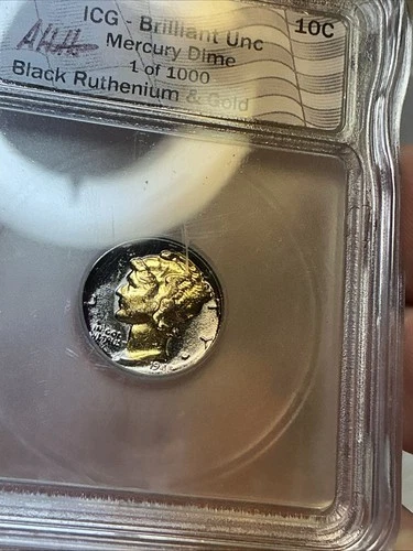 1945 MERCURY DIME - ICG - BRILLIANT UNC 1 of 1000 - BLACK RUTHENIUM & GOLD