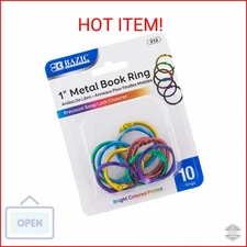 BAZIC Loose Leaf Binder Ring 1" Assorted Color, Book Rings Binder Rings, Steel M