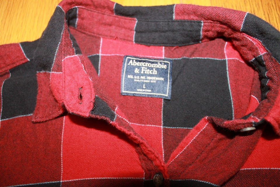 Abercrombie & Fitch Shirt Mens Large Red Black Plaid Flannel Button Up ...