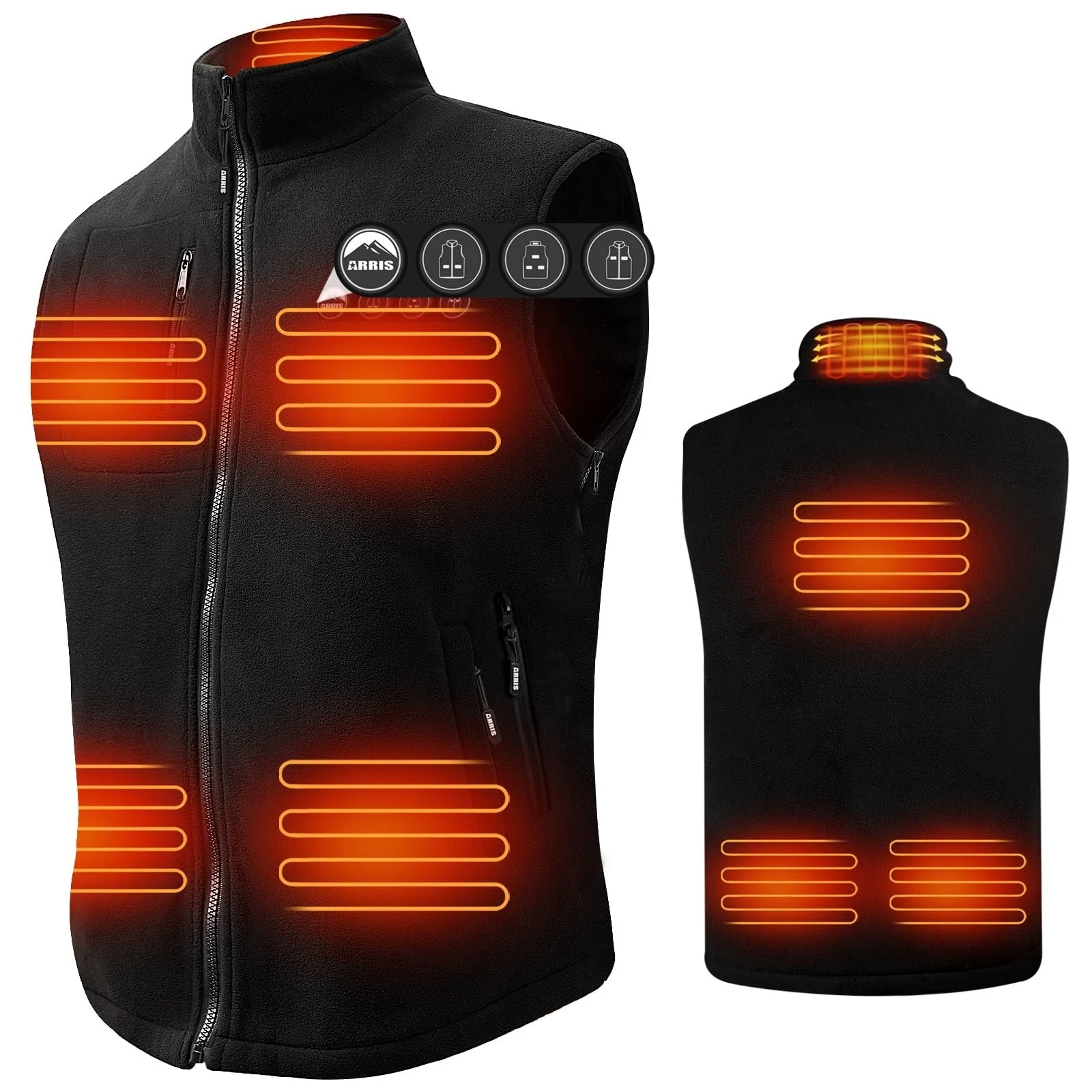 ARRIS Fleece Heated Vest for Men with Battery Pack Included, Size Adjustable