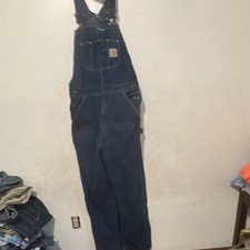 Carhartt R07-DST Men s Blue Cotton Work Bib Overalls 34x32 Construction