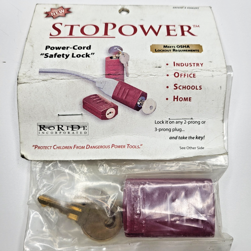 RoRide Stopower Power Cord Safety Lock Plug Hugger w/ Key Brady Y67775 New - Afbeelding 1 van 2