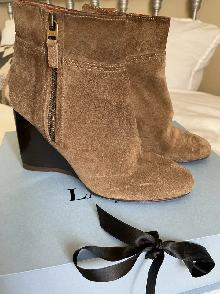 Lanvin Camel Tan Suede Wedge Ankle Booties w/ Side Zip Women Size EU 36 US 6 - Image 3 of 4