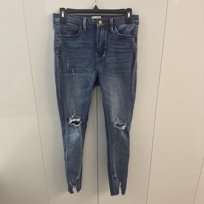 Simple Society Women s 5/27 Jeans Skinny Ankle Distressed Raw Hem Mid Rise