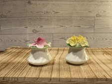 Royal Adderley Rose Carnation Flower Salt Pepper Shaker Set Porcelain England