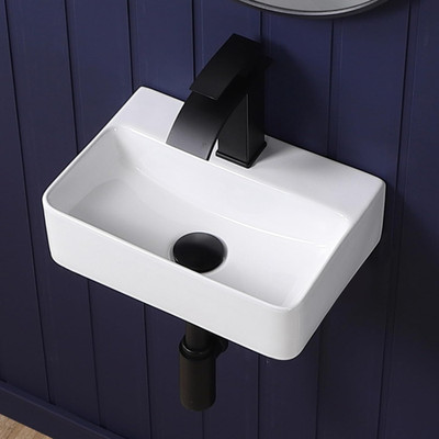 Small Wall Mount Bathroom Vessel Sink 14''X10'' Rectangular Floating White Porcela