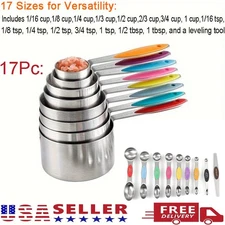 1Set (17Pcs) Colorful Measuring Cups Set Stainless Steel Measuring Spoons US