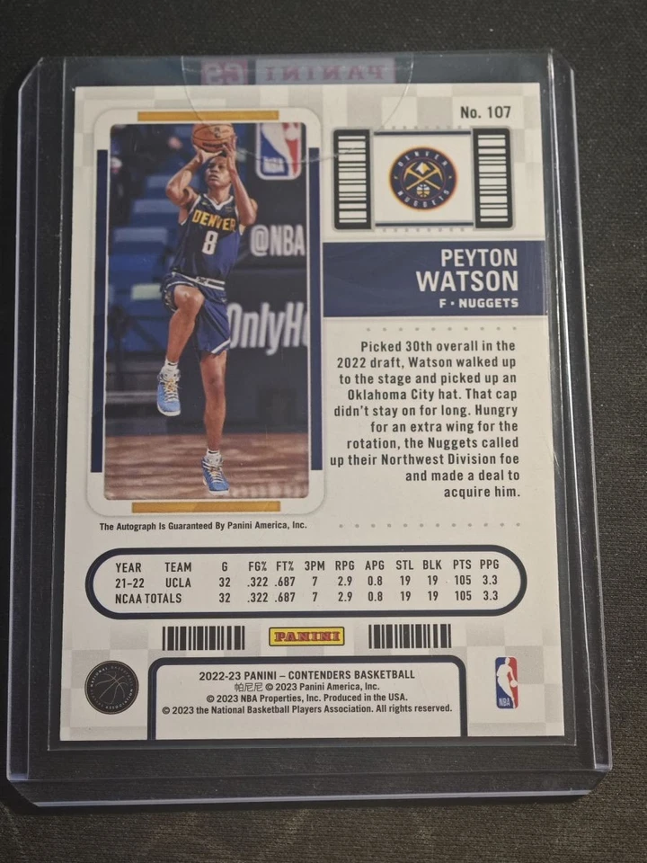 2022-23 PANINI CONTENDERS ROOKIE TICKET RC AUTO PEYTON WATSON - Image 2 of 2
