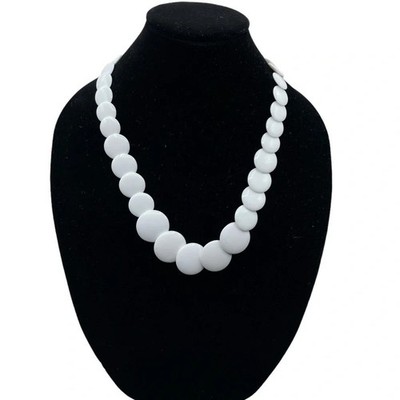 Vintage Napier Necklace White Lucite Bead Gold Tone Clasp Costume Jewelry