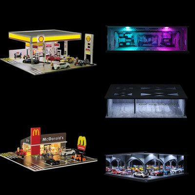 Diorama 1/64 Garage Model LED Lighting Parking Lot Building Scene Display Model