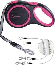 26FT Heavy Duty Retractable Dog Leash with 2 Chew Proof Wire 26 Feet, Pink