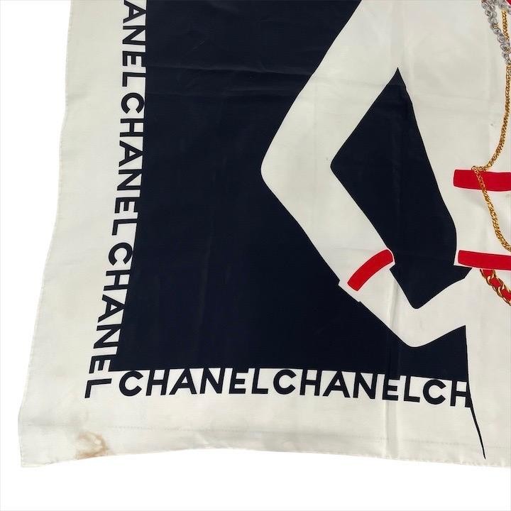 CHANEL Scarf Vintage Large Mademoiselle Silk 100% Beige Women's