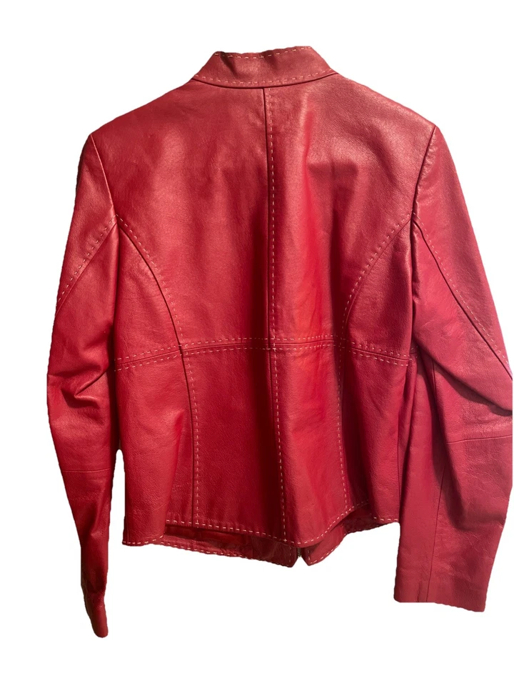 Chaqueta de cuero roja forrada PAMELA MCCOY para mujer Ver medidas Foto 4 de 4