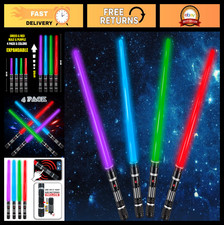 4 Pack LED Light Up Sabers with Sound Effects - Expandable Light Swords for Kids