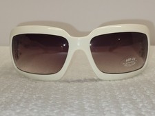 Italian Designed white rectangular women's sunglasses black UV400 lenses Large