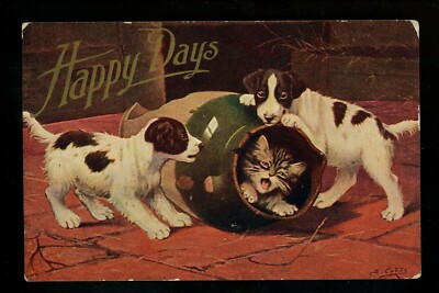 Dog puppy postcard Bernhard Cobbe Artist Signed Happy Days greetings Vintage