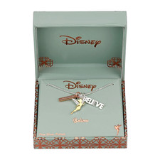 Disney Tinker Bell BELIEVE Tri Pendant Necklace Silver/Gold/Rose Gold NIB