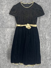 Jayne Copeland Girl Short Sleeve Polyester Gold Trim Zipper Dress Black 6