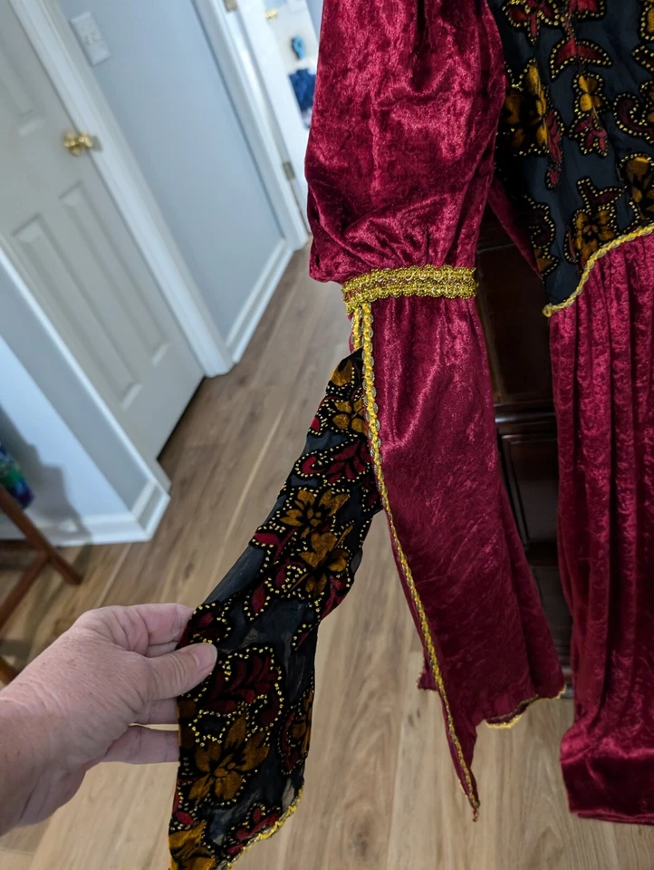 Disfraz Renacimiento Adulto Borgoña Dama En Espera Terciopelo. Talla Única Se Adapta a la mayoría... Foto 3 de 4