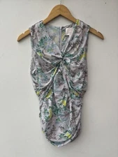 Cinq A Sept Shirt Ruched Aniya Blouse Pastel Floral Large Blue Gray Tank Top