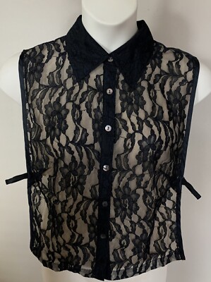 LINDA DANO Button Front ADJUSTABLE LACE DICKIE NEW PLUS SIZE Black