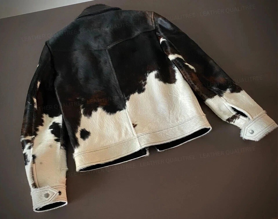 PONY Giacca pelle bovina uomo stile western capelli veri su pelle di cavallo regalo per lui