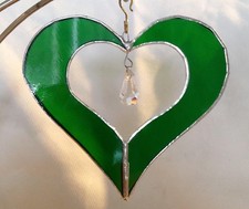 5" Stained Glass Green Heart w/ Crystal Prism Suncatcher - Made in the USA CCI