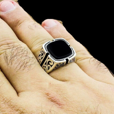 Solid 925 Sterling Silver Ring 11 Black Onyx Stone Turkish Handmade Luxury  Men