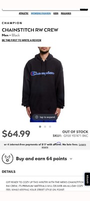 Champion Reverse Weave Fleece Pullover Hoodie Men's Black Size 2XL