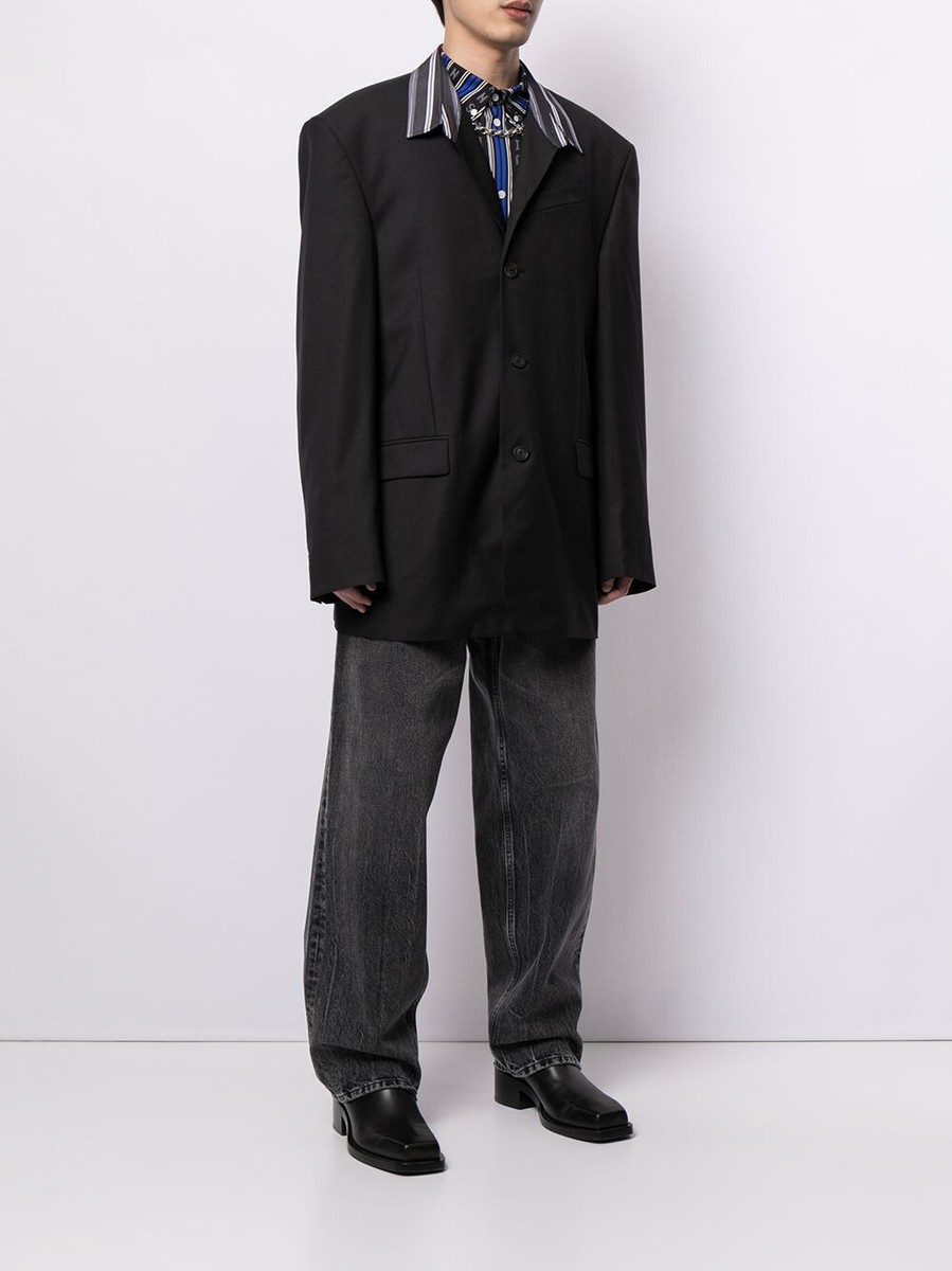 Balenciaga Grey Tailored Oversized Contrast Collar Blazer Jacket