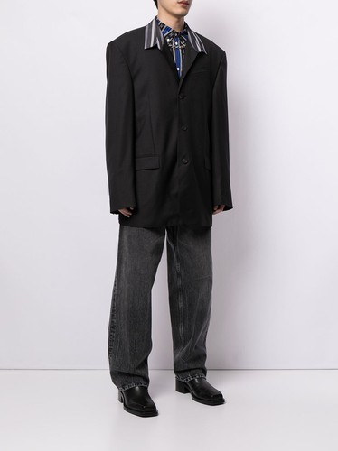 Balenciaga Grey Tailored Oversized Contrast Collar Blazer Jacket Sz Small