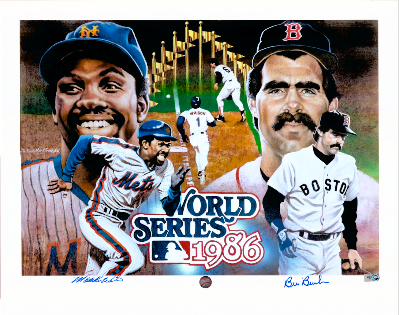 Bill Buckner & Mookie Wilson Autographed Signed Lithograph Poster MLB 28103